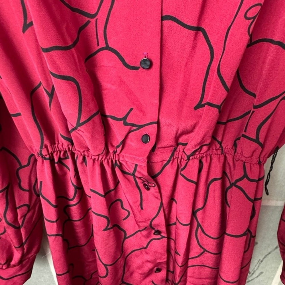J.J. Dean of California Vintage 80s Pink Black Abstract Floral Bow Midi Dress 16 - Picture 3 of 6